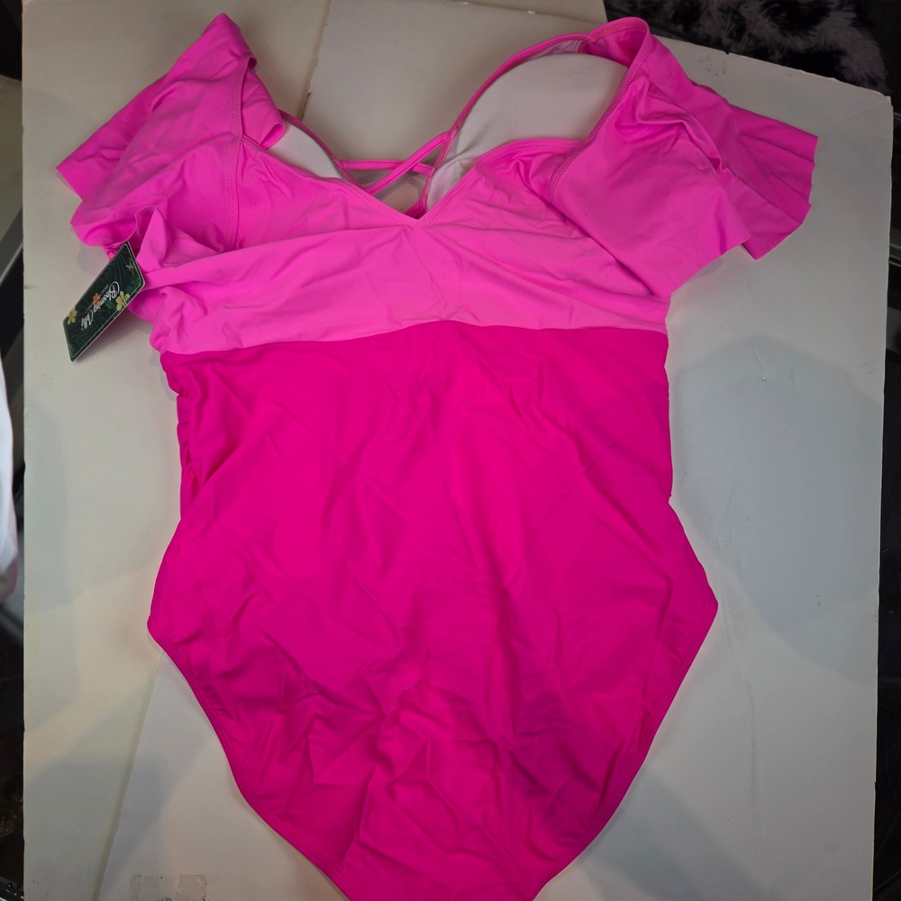 Blooming Jelly One Piece Women XXL Pink Lace Up Flutter Sleeve Retro 423 NWT - Picture 6 of 12